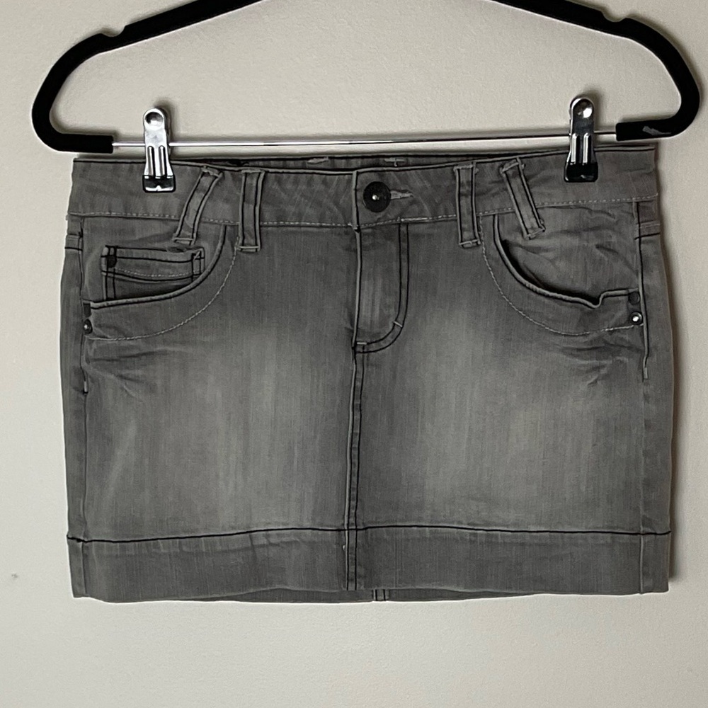 LEI Gray Stretch Denim Micro Mini Low-Rise Vintage Skirt Y2K Size 11
